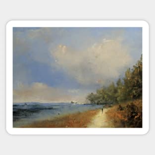 Muted Ocean Coastline Oil Painting - East Coast Scenery Art Print Sticker